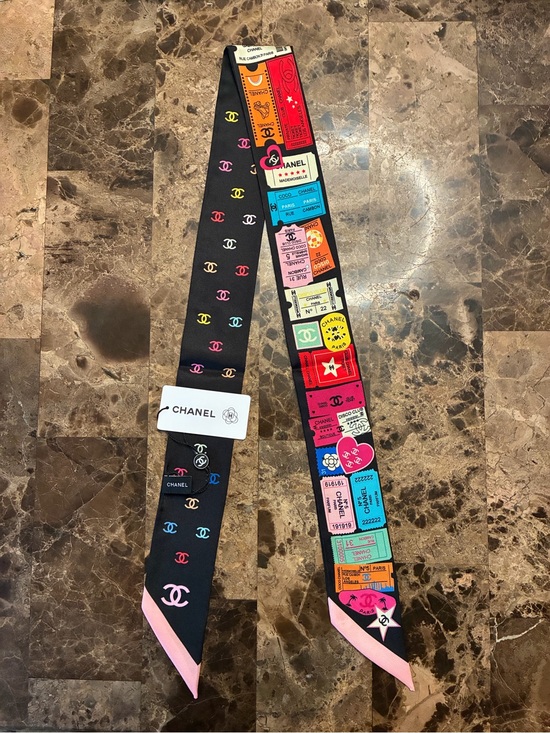 Accessories - ChaneI Black Multi- Color Twilly  Logo Scarf in Beautiful Vibrant Colors